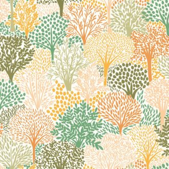   100% Növényi - színes fák alkotta elvarázsolt erdő krémfehér és sokszínű tónus tapéta