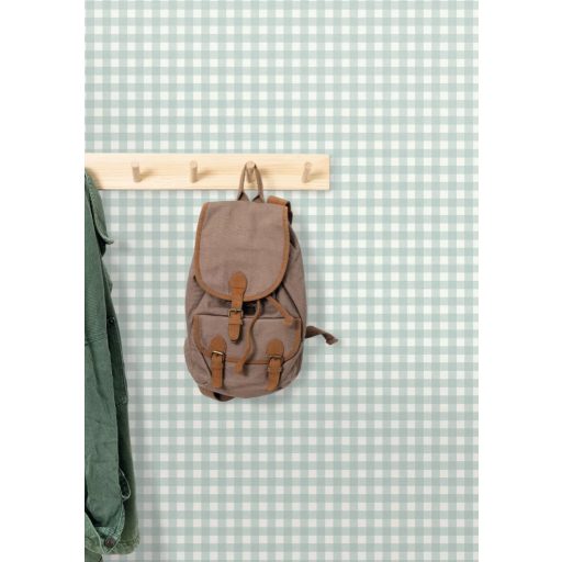 Friss és trendi gingham kockás természetes szövetminta törtfehér és porkék/menta tónus tapéta
