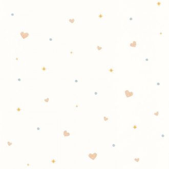   Finom motívum - apró pontok szívek és csillagok mintája fehér/krémfehér és sokszínű tónus tapéta