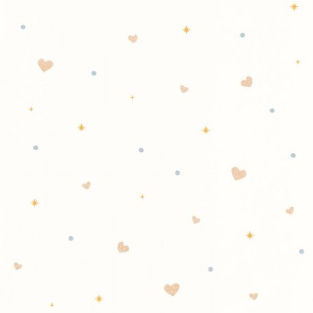 Finom motívum - apró pontok szívek és csillagok mintája fehér/krémfehér és sokszínű tónus tapéta
