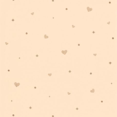 Finom motívum - apró pontok szívek és csillagok mintája rózsaszín/bézses rózsaszín és fémes arany tónus tapéta