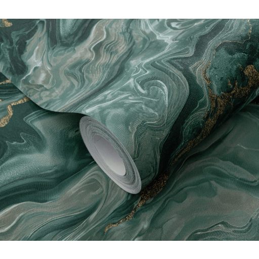 Márványmámor! Lélegzetelállító márvány megjelenítés fémes elemekkel zöld türkiz törtfehér sötétzöld és arany tónus tapéta