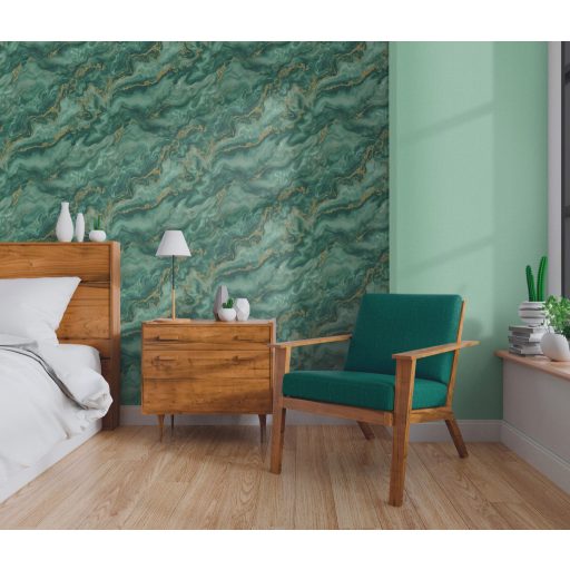 Márványmámor! Lélegzetelállító márvány megjelenítés fémes elemekkel zöld türkiz törtfehér sötétzöld és arany tónus tapéta