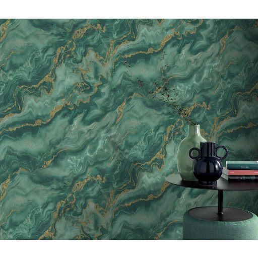 Márványmámor! Lélegzetelállító márvány megjelenítés fémes elemekkel zöld türkiz törtfehér sötétzöld és arany tónus tapéta