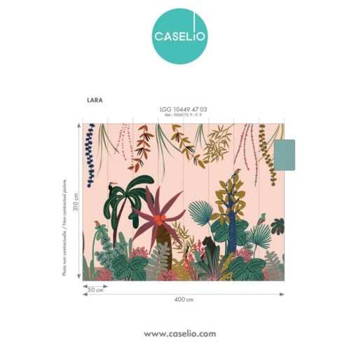 Megkapó trópusi panoráma fekete párduccal óriási levelekkel liánokkal és szines virágokkal krém/bézs és sokszínű tónus "L" falpanel