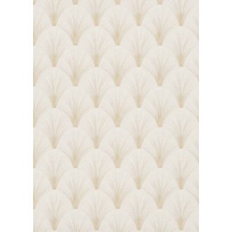   Lenyűgöző legyezőszerű kis pálmalevél - palmetta - art deco motívum krémszín krémszürke és fémes bézsarany tónus tapéta