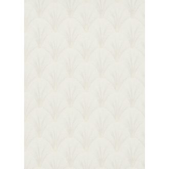   Lenyűgöző legyezőszerű kis pálmalevél - palmetta - art deco motívum törtfehér krémszürke és fémes gyöngyház tónus tapéta