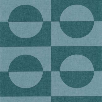   Retro szellemű geometrikus minta - szórakoztató pozitív és negatív fényjátékú felkörök canard kék/zöldeskék tónus tapéta