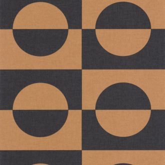   Retro szellemű geometrikus minta - szórakoztató pozitív és negatív fényjátékú felkörök fekete és fáradt narancs tónus tapéta