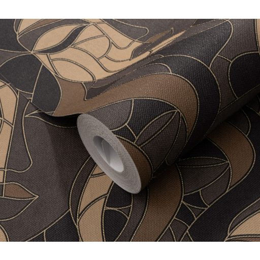 Modern művészi női arc ábrázolás art deco jegyekkel barna antracit világosbarna és szürkésbarna tónus tapéta