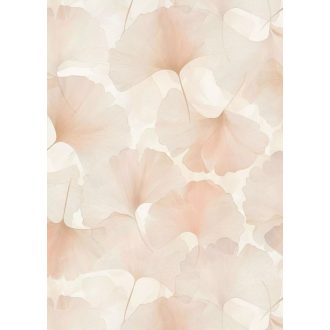   Áttetsző egymásba olvadó légies gingko levelek bravúros mintája krémfehér és pasztell rózsaszín tónus tapéta