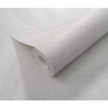 A természet finom motívuma - Hosszú íves tollak 3D rajzolata világosszürke és ezüstös gyöngyházfényű árnyalatok tapéta