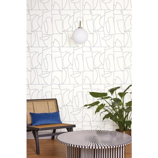 Könnyed minimalista grafikus 3D kontúrminta fehér és elektrokék tónus tapéta