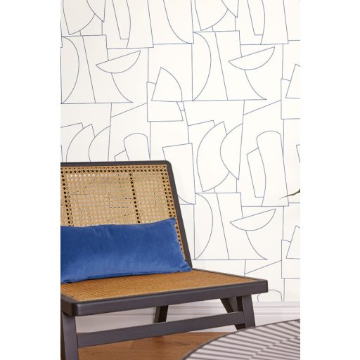 Könnyed minimalista grafikus 3D kontúrminta fehér és elektrokék tónus tapéta