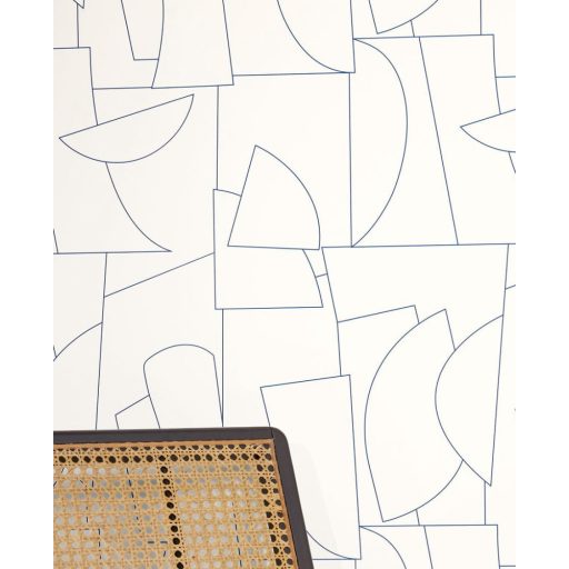 Könnyed minimalista grafikus 3D kontúrminta fehér és elektrokék tónus tapéta