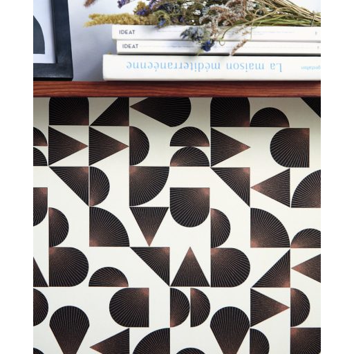 Kagylóminta ihlette art deco fali dekoráció fehér fekete és rézszín tónus tapéta