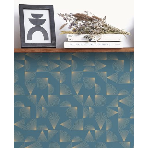 Kagylóminta ihlette art deco fali dekoráció petrolkék és arany tónus tapéta