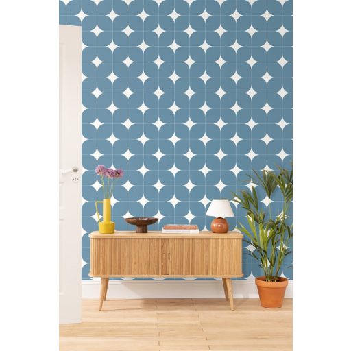 Kitérő a 70-es évekbe - Vintage 3D lekerekített élű négyzetek mintája fehér és világos benzinkék tónus tapéta