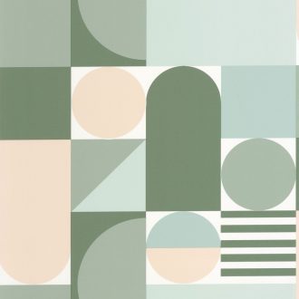   Bauhaus ihletésű grafikus fali dekoráció purista mértani elemekkel fehér bézs és növényzöld tónus tapéta