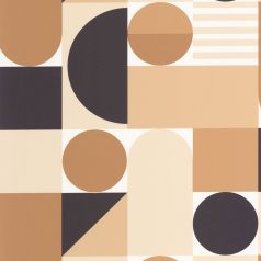   Bauhaus ihletésű grafikus fali dekoráció purista mértani elemekkel fehér bézs karamell és sötétbarna/fekete tónus tapéta