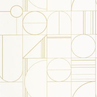   Minimalista fali dekoráció változatos geometriai formákból fehér és arany tónus tapéta