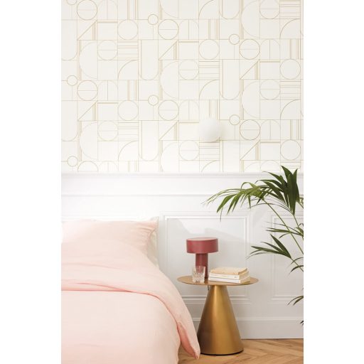 Minimalista fali dekoráció változatos geometriai formákból fehér és arany tónus tapéta