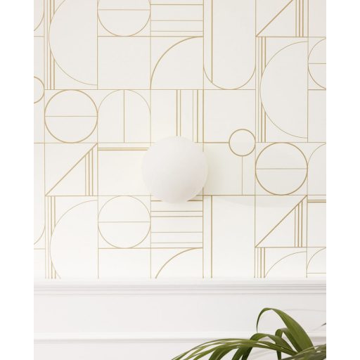 Minimalista fali dekoráció változatos geometriai formákból fehér és arany tónus tapéta