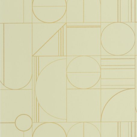 Minimalista fali dekoráció változatos geometriai formákból mandulazöld és arany tónus tapéta