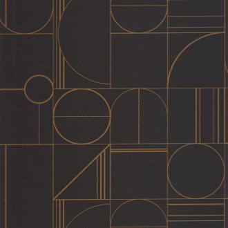   Minimalista fali dekoráció változatos geometriai formákból fekete és rézszín tónus tapéta