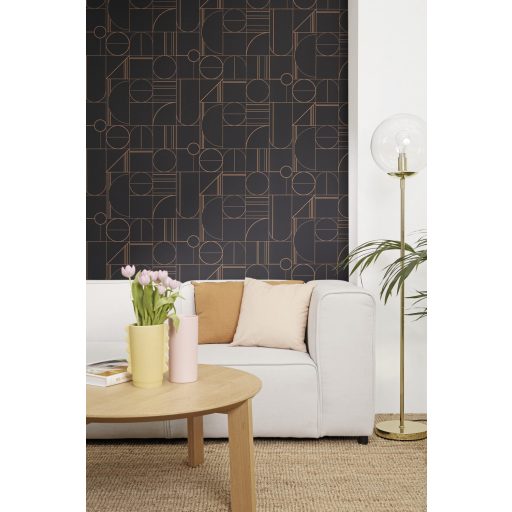 Minimalista fali dekoráció változatos geometriai formákból fekete és rézszín tónus tapéta