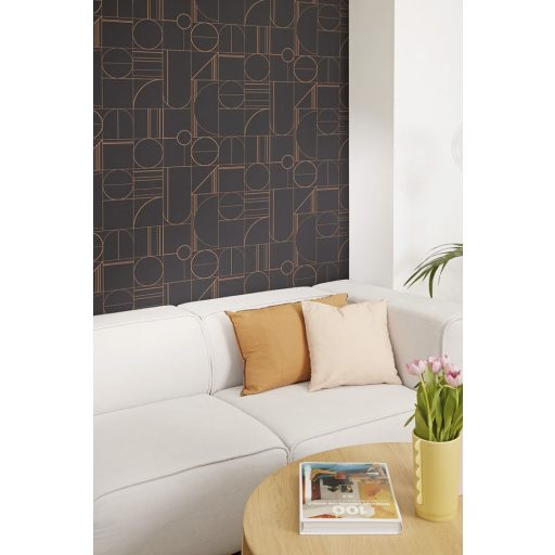 Minimalista fali dekoráció változatos geometriai formákból fekete és rézszín tónus tapéta