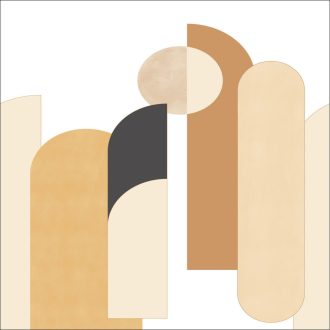   Lekerekített geometrikus formák dinamikus mintája "M" fehér krém bézs karamell és fekete tónus arany kontúrok falpanel