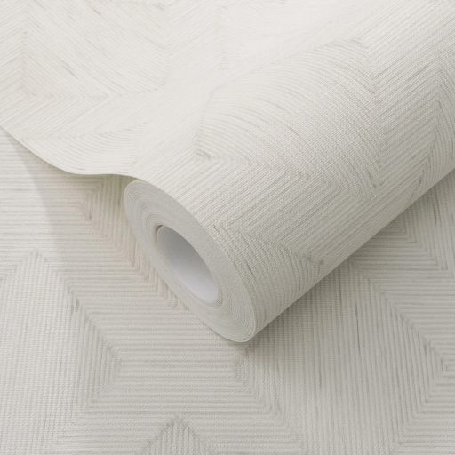 Rombusz és halszálka mintázat találkozása - texturált geometriai elegancia törtfehér és világosszürke tónus tapéta