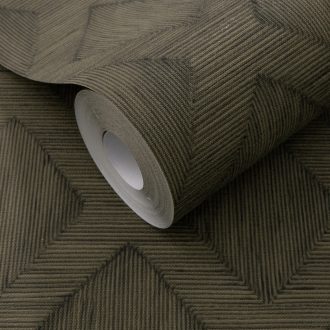   Rombusz és halszálka mintázat találkozása - texturált geometriai elegancia olajzöld és földes barna tónus tapéta