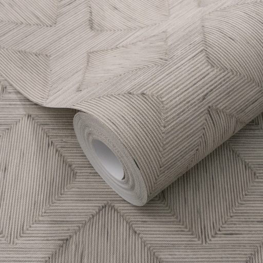 Rombusz és halszálka mintázat találkozása - texturált geometriai elegancia bézs és szürkésbarna tónus tapéta