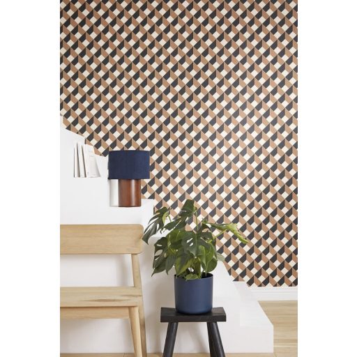 Precíz és pontos geometriai formák háromdimenziós illúziója bézs teveszőrbarna és fekete tónus tapéta