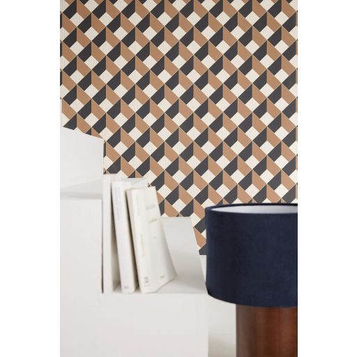 Precíz és pontos geometriai formák háromdimenziós illúziója bézs teveszőrbarna és fekete tónus tapéta