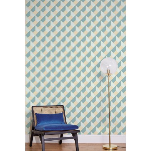 Precíz és pontos geometriai formák háromdimenziós illúziója krémfehér bézs és világos petrol tónus tapéta