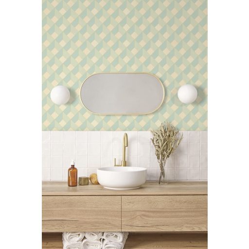 Precíz és pontos geometriai formák háromdimenziós illúziója bézs és mandulazöld tónus tapéta