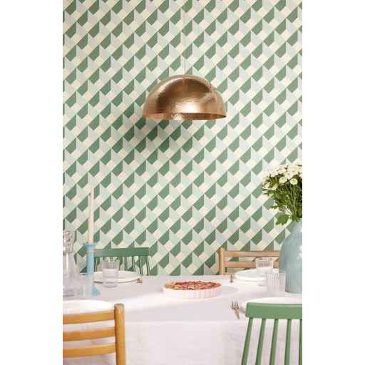 Precíz és pontos geometriai formák háromdimenziós illúziója bézs világoszöld és növényzöld tónus tapéta