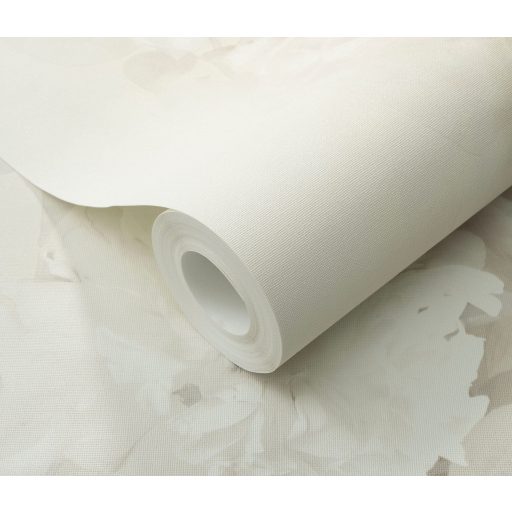 Álmodozva lebegő akvarell peóniák finom textil háttéren krém krémfehér bézs és szürkésbézs tónus csillogó hatás tapéta