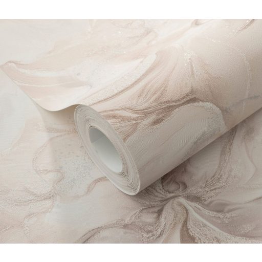 Szinte láthatatlan finoman rajzolt akvarell virág/szirom motívum púderrózsaszín krémfehér és szürkésbézs tónus csiilogó hatás tapéta