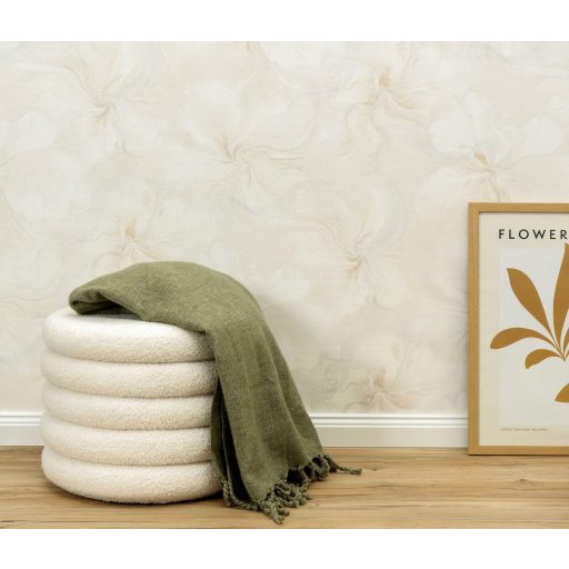 Szinte láthatatlan finoman rajzolt akvarell virág/szirom motívum bézs törtfehér és homokszín tónus csiilogó hatás tapéta