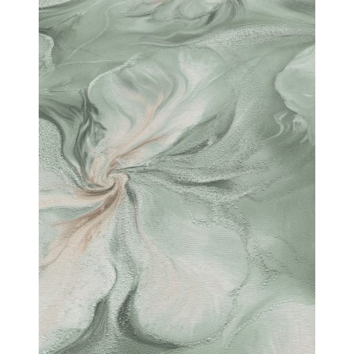 Szinte láthatatlan finoman rajzolt akvarell virág/szirom motívum krémfehér mentazöld és barack/korallszín tónus csiilogó hatás tapéta