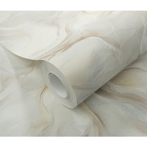 Szinte láthatatlan finoman rajzolt akvarell virág/szirom motívum krémfehér bézs és pezsgőszín tónus csiilogó hatás tapéta