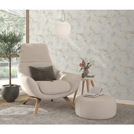 Szinte láthatatlan finoman rajzolt akvarell virág/szirom motívum krémfehér bézs és pezsgőszín tónus csiilogó hatás tapéta