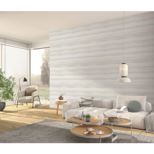 Tengerparti homok hullámzását idéző enyhén vízszintesen hullámos minta hamuszürke törtfehér szürkésbézs és ezüstszürke tónus tapéta