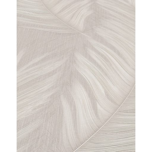 Finom rajzolatú tollszerkezetre emlékeztető nagyformátumú levél mintázat meleg bézs karamell és aranyos-homokszín fémes csillogás tapéta