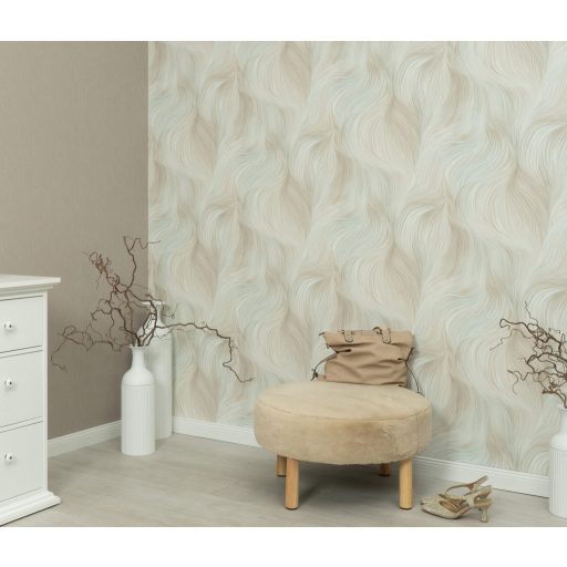 Természetes légies mozgás ritka szépen megörökített pillanata krémfehér menta/türkiz vajszín és ezüstszürke tónus fémes hatás tapéta