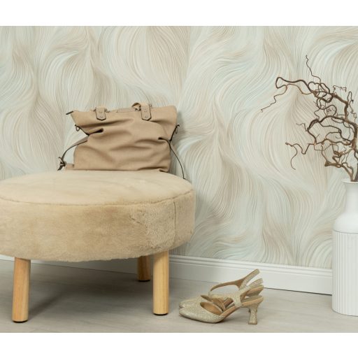 Természetes légies mozgás ritka szépen megörökített pillanata krémfehér menta/türkiz vajszín és ezüstszürke tónus fémes hatás tapéta